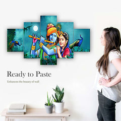 Radha Krishna with Peacocks 5-Piece Wall Art Set