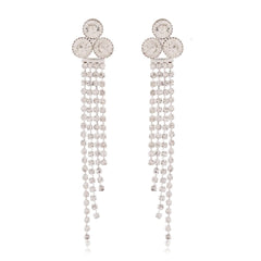 Triple‑Cluster Pavé Tassel Earrings