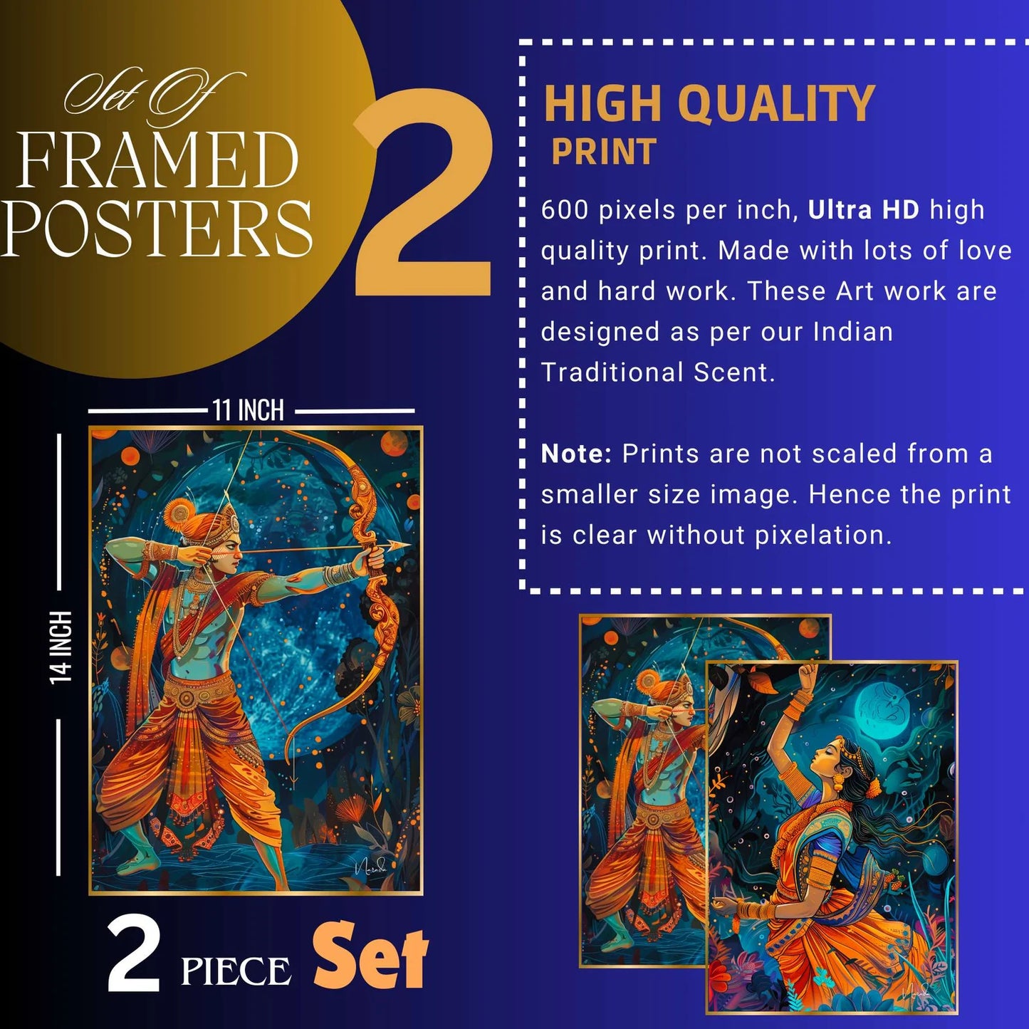 Premium Set of 2 Golden Framed Wall Paintings
