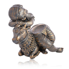 Handcrafted Brass Cow Statue with Ganesha Relief - TN Creations