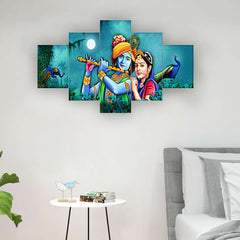 Radha Krishna with Peacocks 5-Piece Wall Art Set