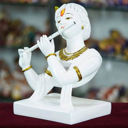 Handmade Marble Krishna Flute Statue – Elegant Home & Temple Décor