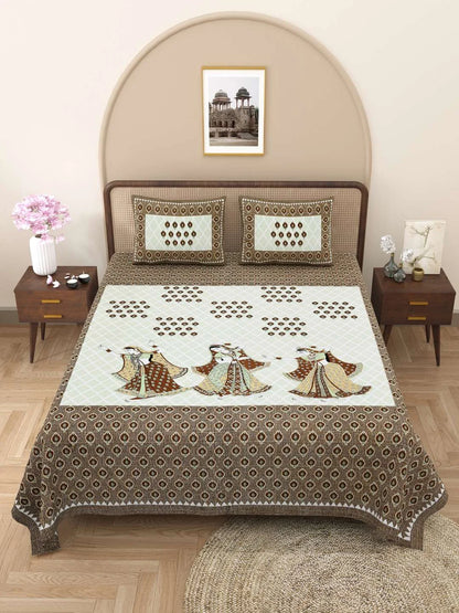 100% Pure Cotton Traditional Printed Bedsheet for Double Bed King Size Bedsheet with 2 Pillow Covers