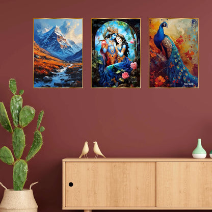 Premium Set of 3 Golden Framed Wall Paintings
