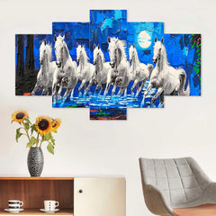 Moonlit Gallop: 5-Piece White Horses Wall Art Set
