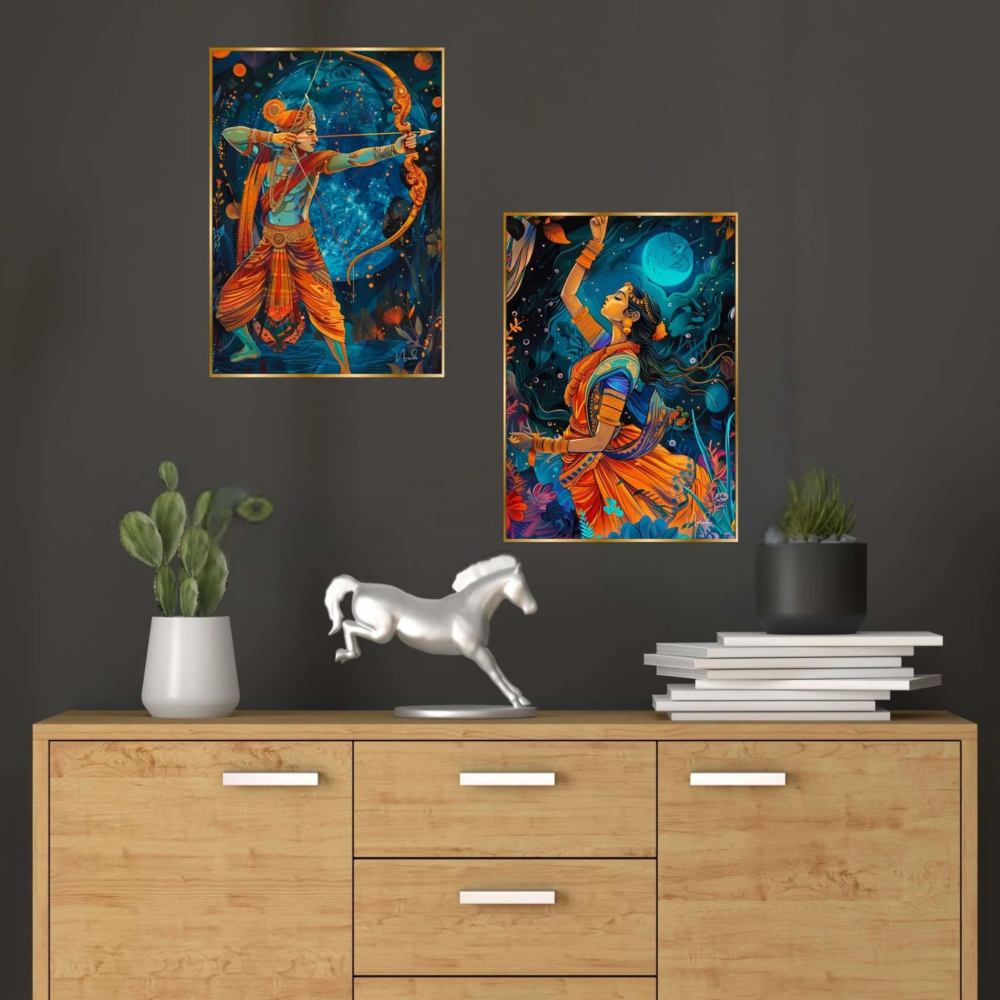 Premium Set of 2 Golden Framed Wall Paintings