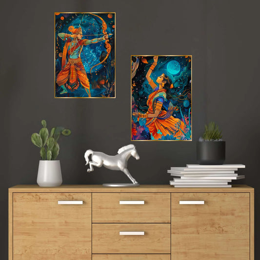 Premium Set of 2 Golden Framed Wall Paintings