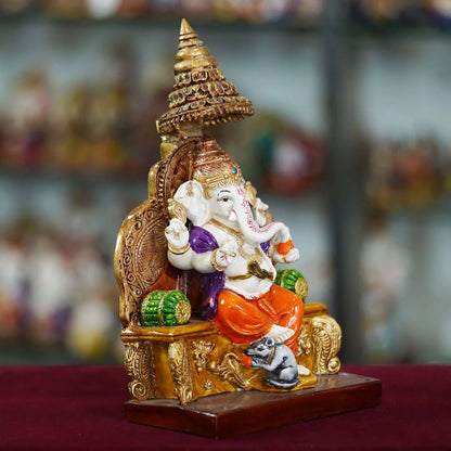 Handmade 10-Inch White Marble Ganesh Ji Idol – Elegant Home Décor Showpiece