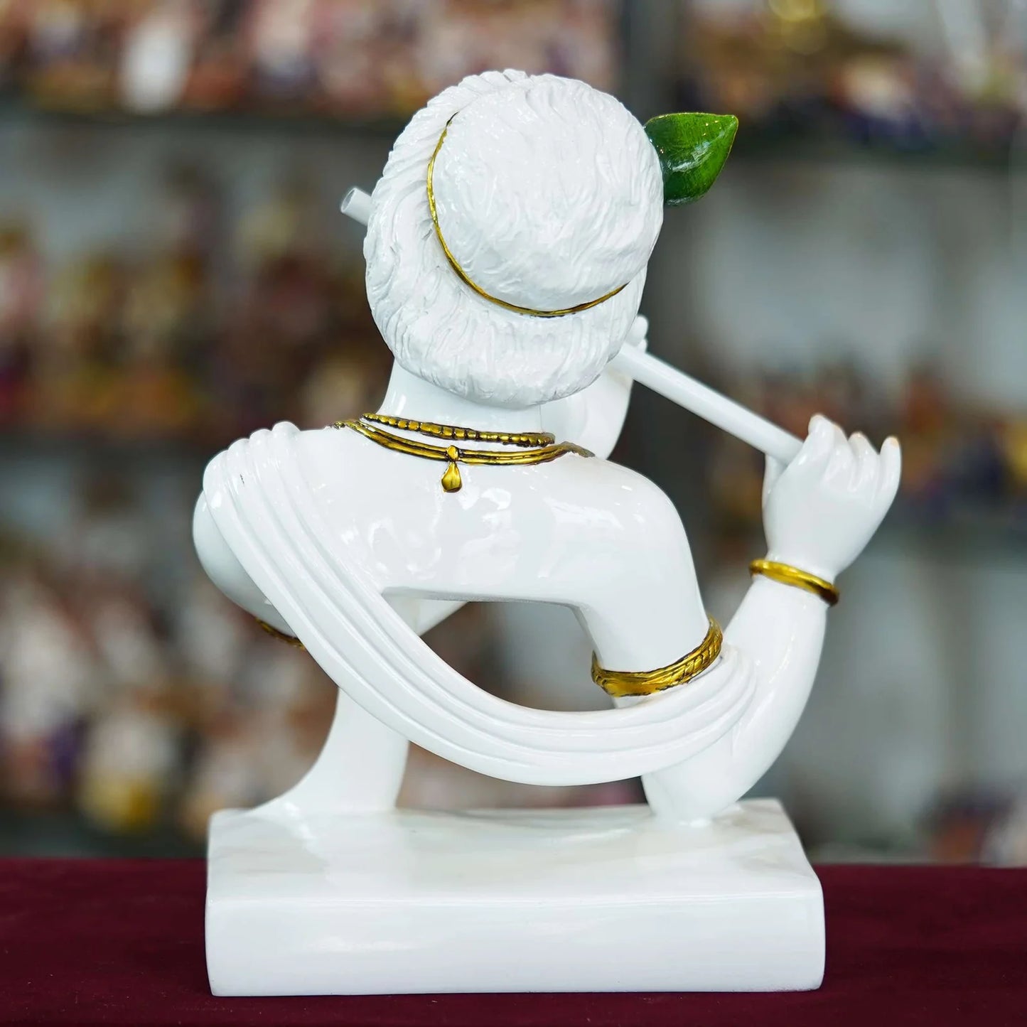 Handmade Marble Krishna Flute Statue – Elegant Home & Temple Décor