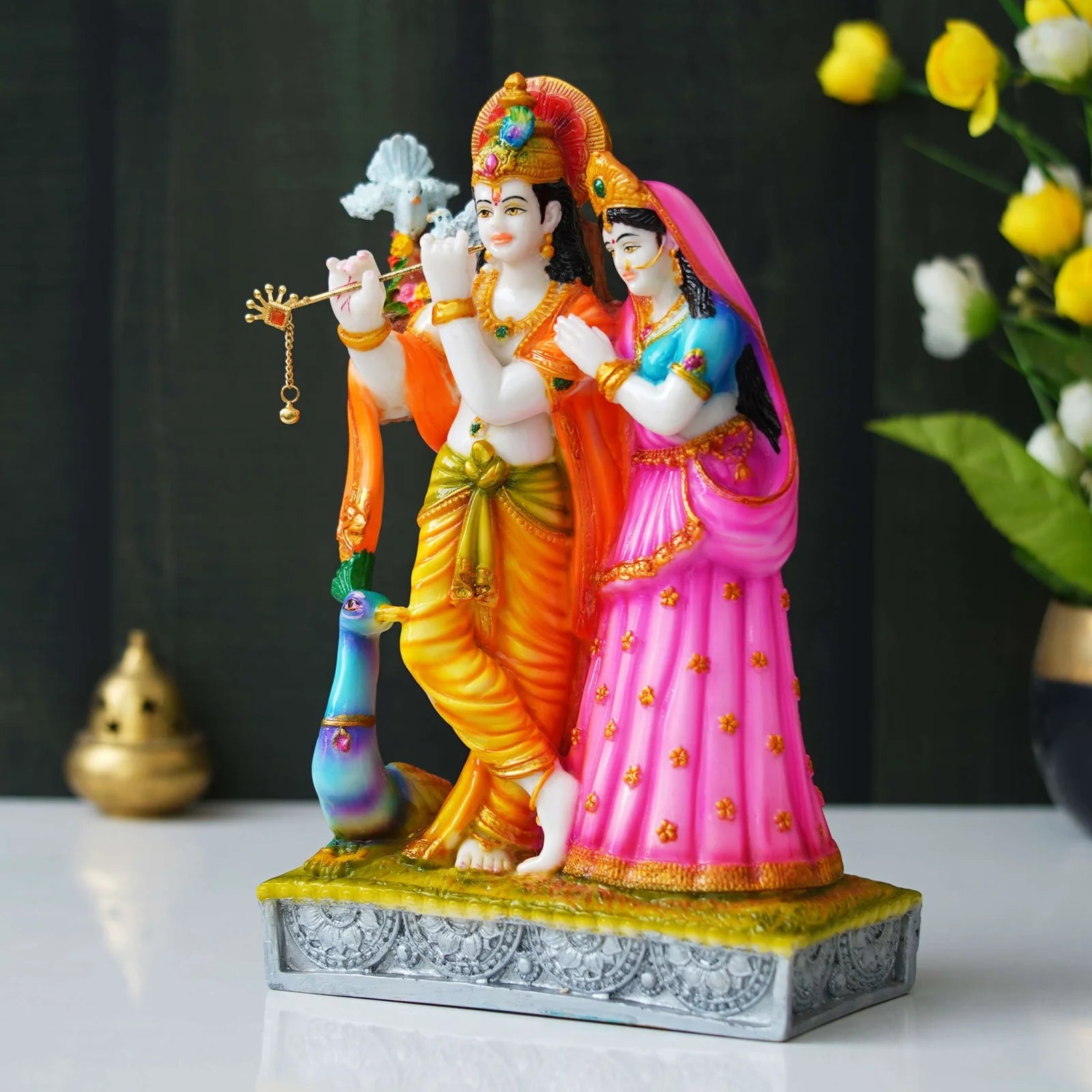 Statue of Hindu Deity Krishna and Radha (12 inches) - TN Creations