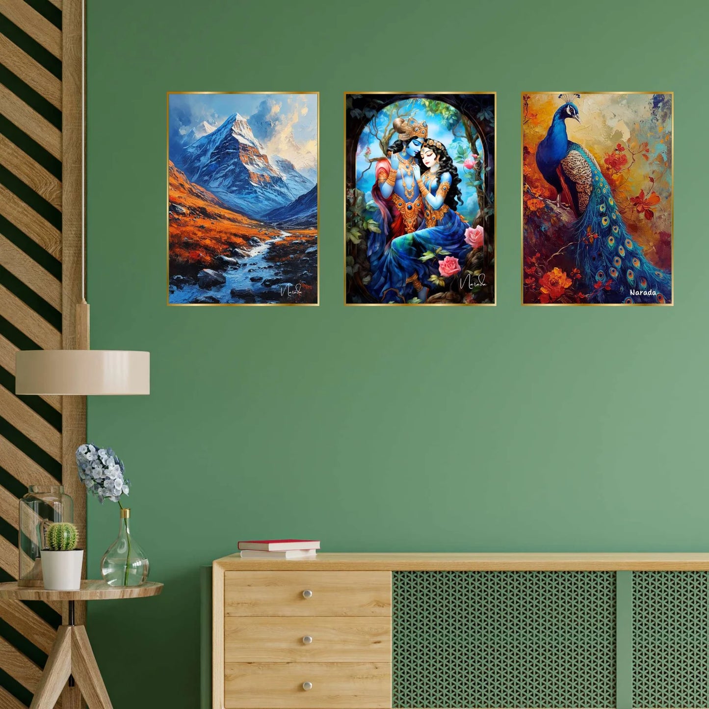 Premium Set of 3 Golden Framed Wall Paintings