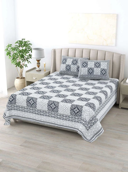 100% Pure Cotton Traditional Printed Bedsheet for Double Bed King Size Bedsheet with 2 Pillow Covers