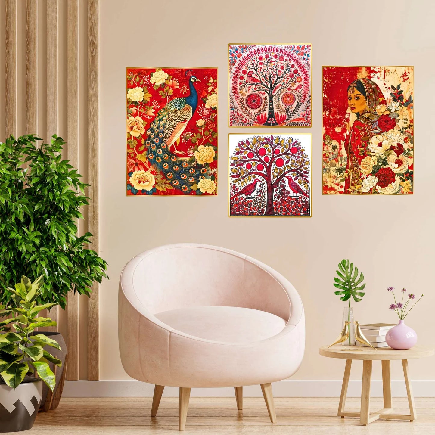 Premium Set of 4 Golden Framed Wall Paintings
