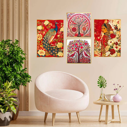 Premium Set of 4 Golden Framed Wall Paintings