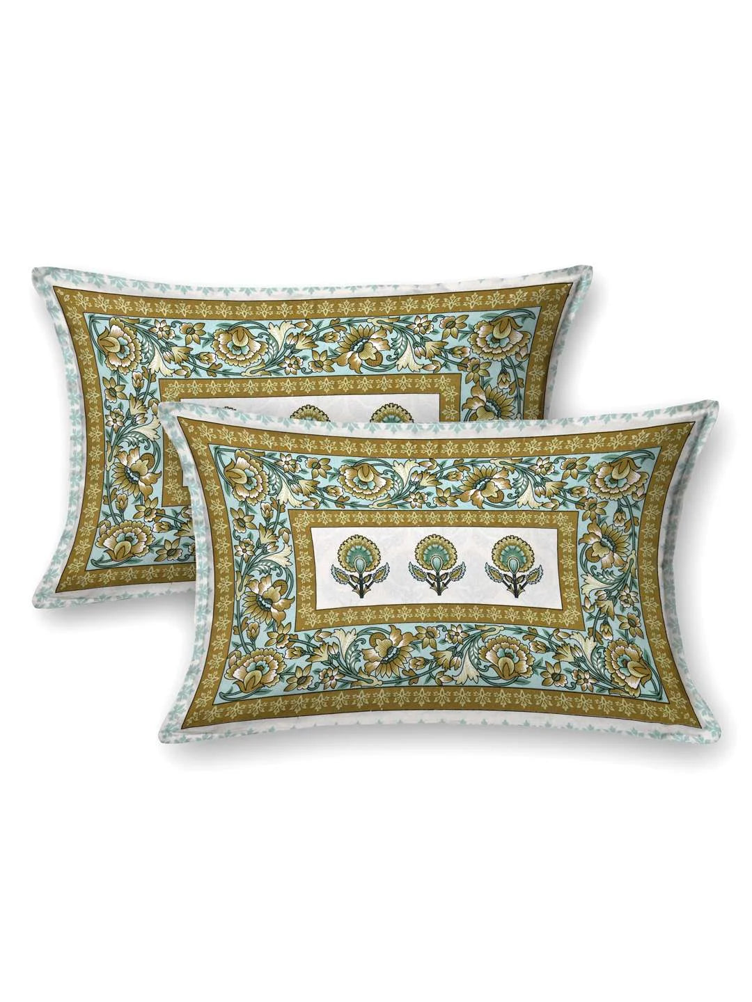 100% Pure Cotton Traditional Printed Bedsheet for Double Bed King Size Bedsheet with 2 Pillow Covers - TN Creations