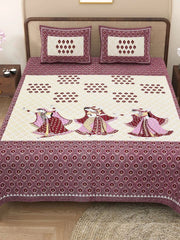 100% Pure Cotton Traditional Printed Bedsheet for Double Bed King Size Bedsheet with 2 Pillow Covers - TN Creations