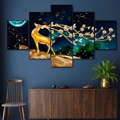Golden Deer & Blossoms 5-Piece Wall Art Set