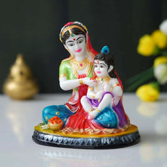 Hand-Painted Marble Yashoda and Krishna Statue (9 inches) - TN Creations