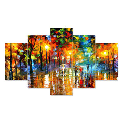Autumn Rain: 5-Piece Colorful Park Scene Wall Art Set