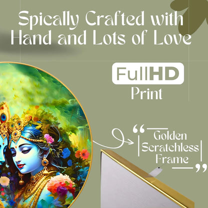 Wall Painting for Wall Decoration with Frame Sparkle Glossy Round Golden Framed Large Painting Office, Living Room, Bedroom, Home Decoration