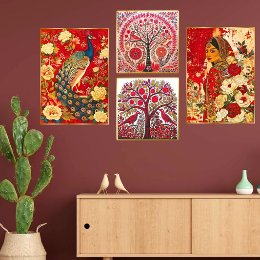 Premium Set of 4 Golden Framed Wall Paintings