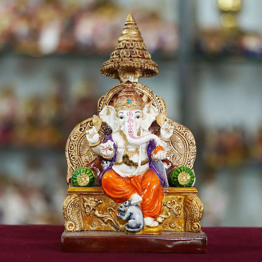 Handmade 10-Inch White Marble Ganesh Ji Idol – Elegant Home Décor Showpiece