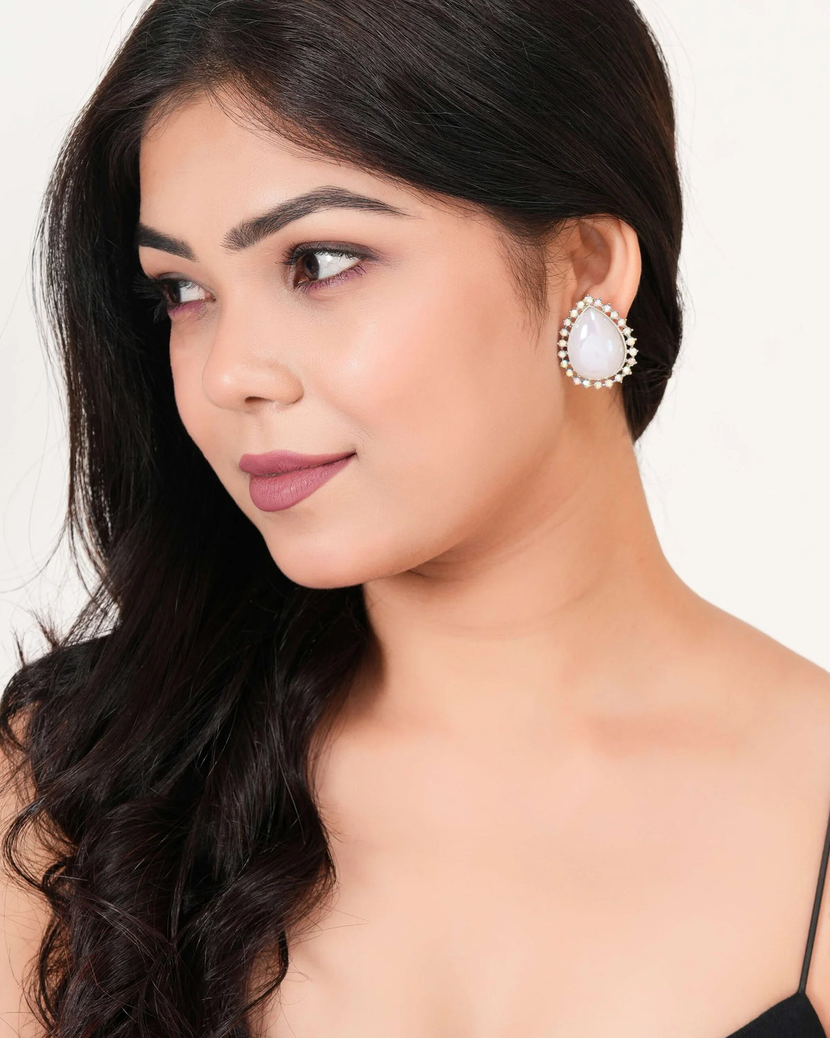 Opalescent Teardrop Halo Stud Earrings