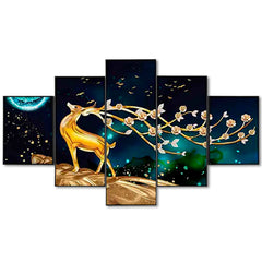 Golden Deer & Blossoms 5-Piece Wall Art Set