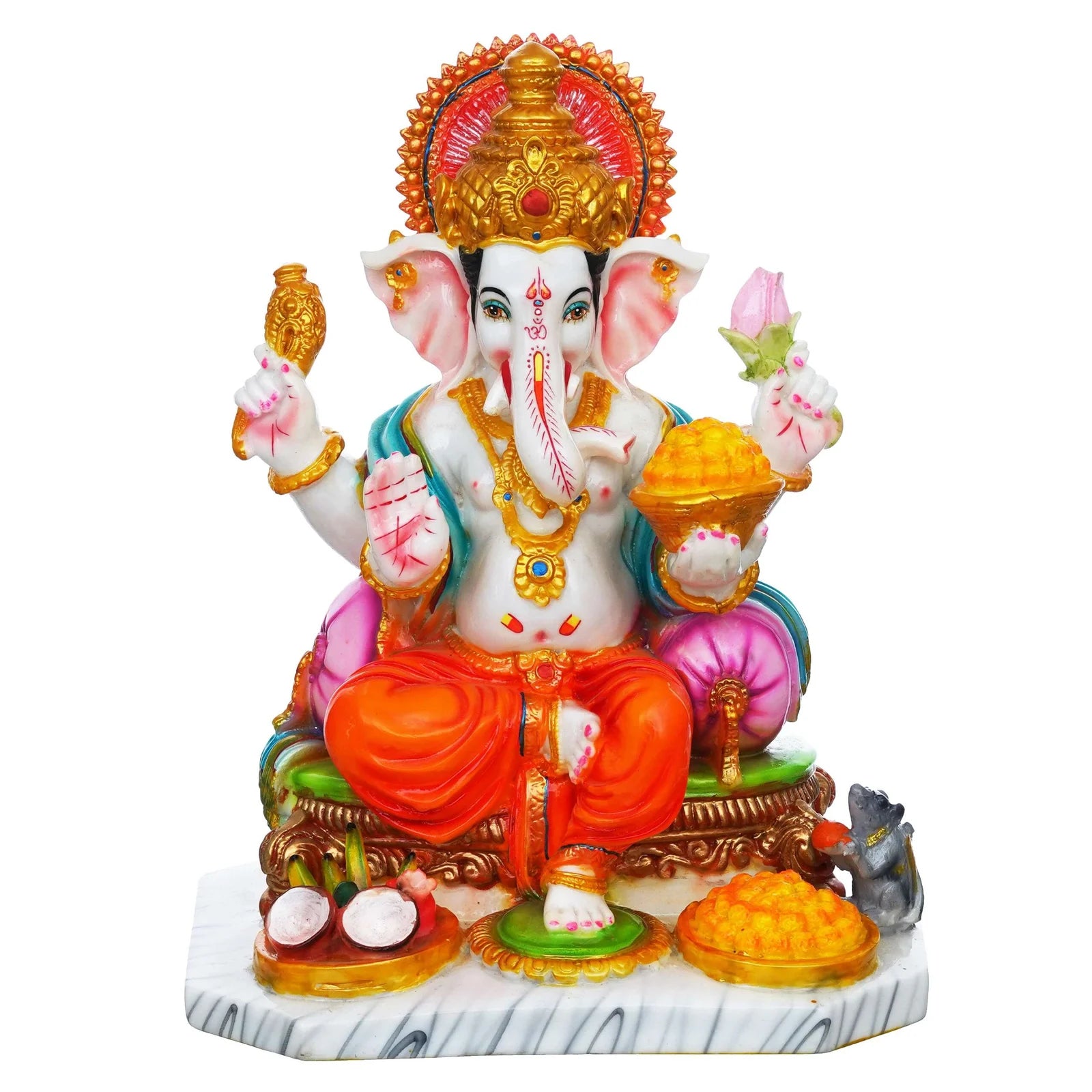 13 Inch White Marble Dust Ganesha Statue - TN Creations