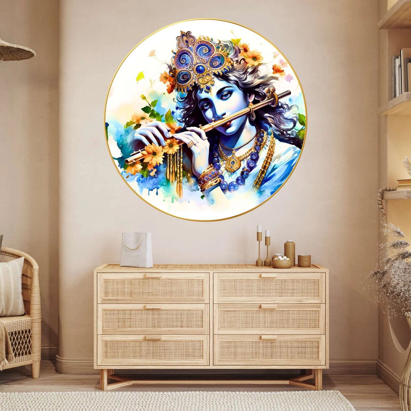 Wall Painting for Wall Decoration with Frame Sparkle Glossy Round Golden Framed Large Painting Office, Living Room, Bedroom, Home Decoration