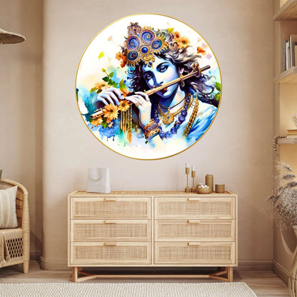 Wall Painting for Wall Decoration with Frame Sparkle Glossy Round Golden Framed Large Painting Office, Living Room, Bedroom, Home Decoration