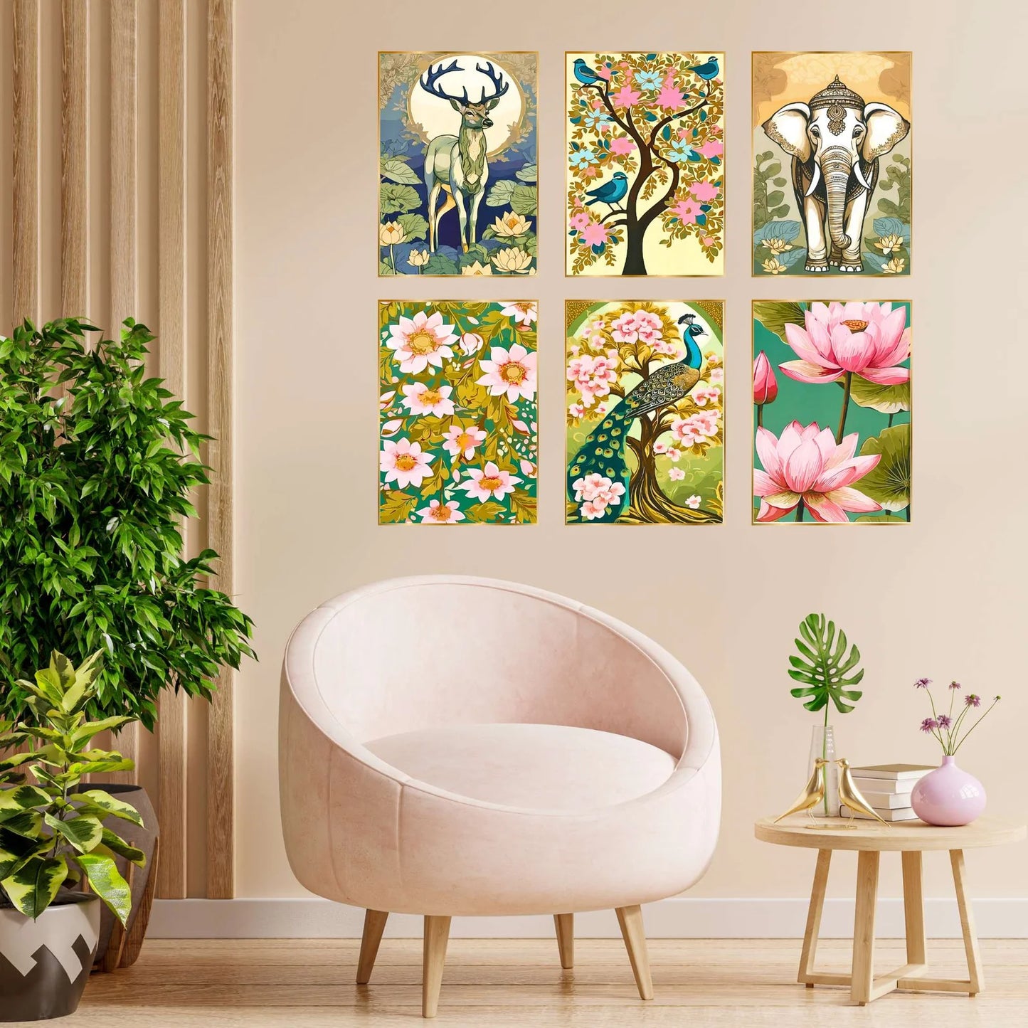 Premium Set of 6 Golden Framed Wall Paintings