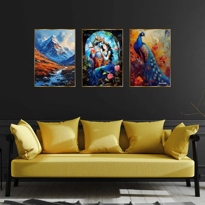 Premium Set of 3 Golden Framed Wall Paintings