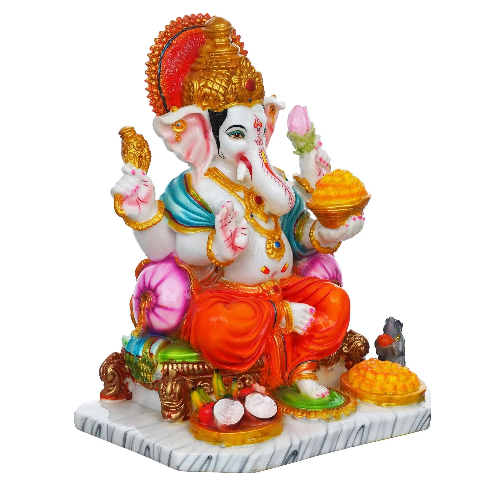 13 Inch White Marble Dust Ganesha Statue - TN Creations