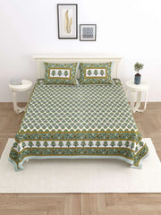 100% Pure Cotton Traditional Printed Bedsheet for Double Bed King Size Bedsheet with 2 Pillow Covers - TN Creations