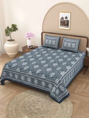 100% Pure Cotton Traditional Printed Bedsheet for Double Bed King Size Bedsheet with 2 Pillow Covers - TN Creations