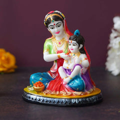 Hand-Painted Marble Yashoda and Krishna Statue (9 inches) - TN Creations