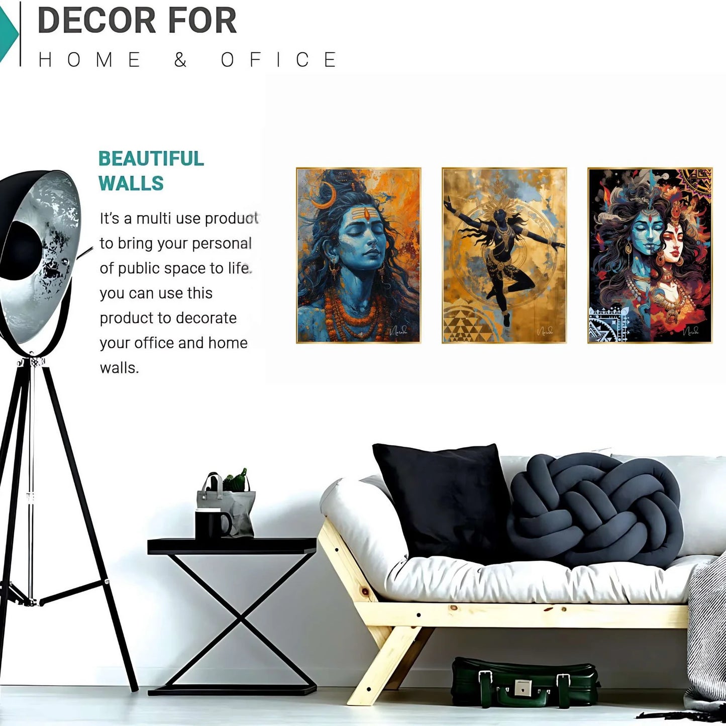 Premium Set of 3 Golden Framed Wall Paintings