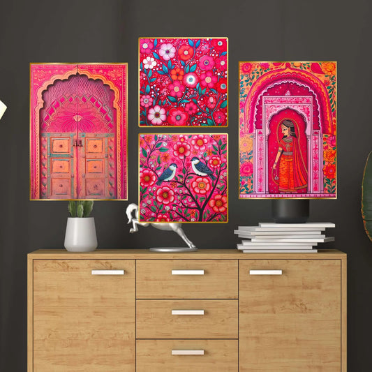 Premium Set of 4 Golden Framed Wall Paintings