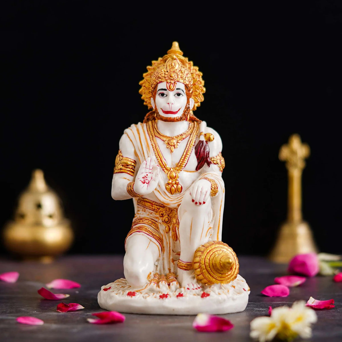 Handcrafted Marble Dust Hanuman Ji Idol – Sitting Bajrang Bali for Home & Temple Décor - TN Creations