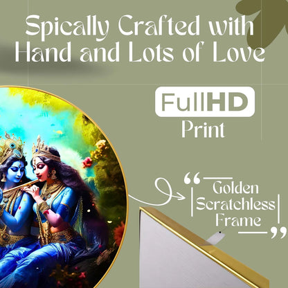 Wall Painting for Wall Decoration with Frame Sparkle Glossy Round Golden Framed Large Painting Office, Living Room, Bedroom, Home Decoration