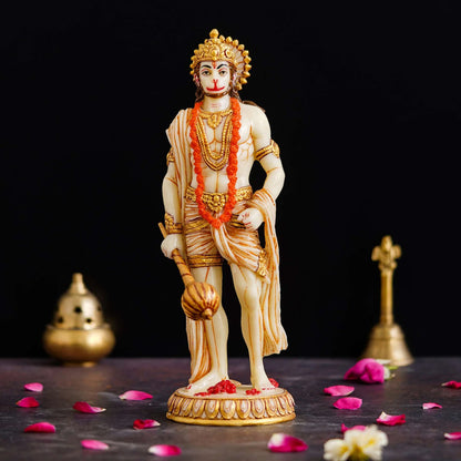 Handmade 10-Inch Marble Hanuman Ji Idol – Elegant Home & Temple Décor