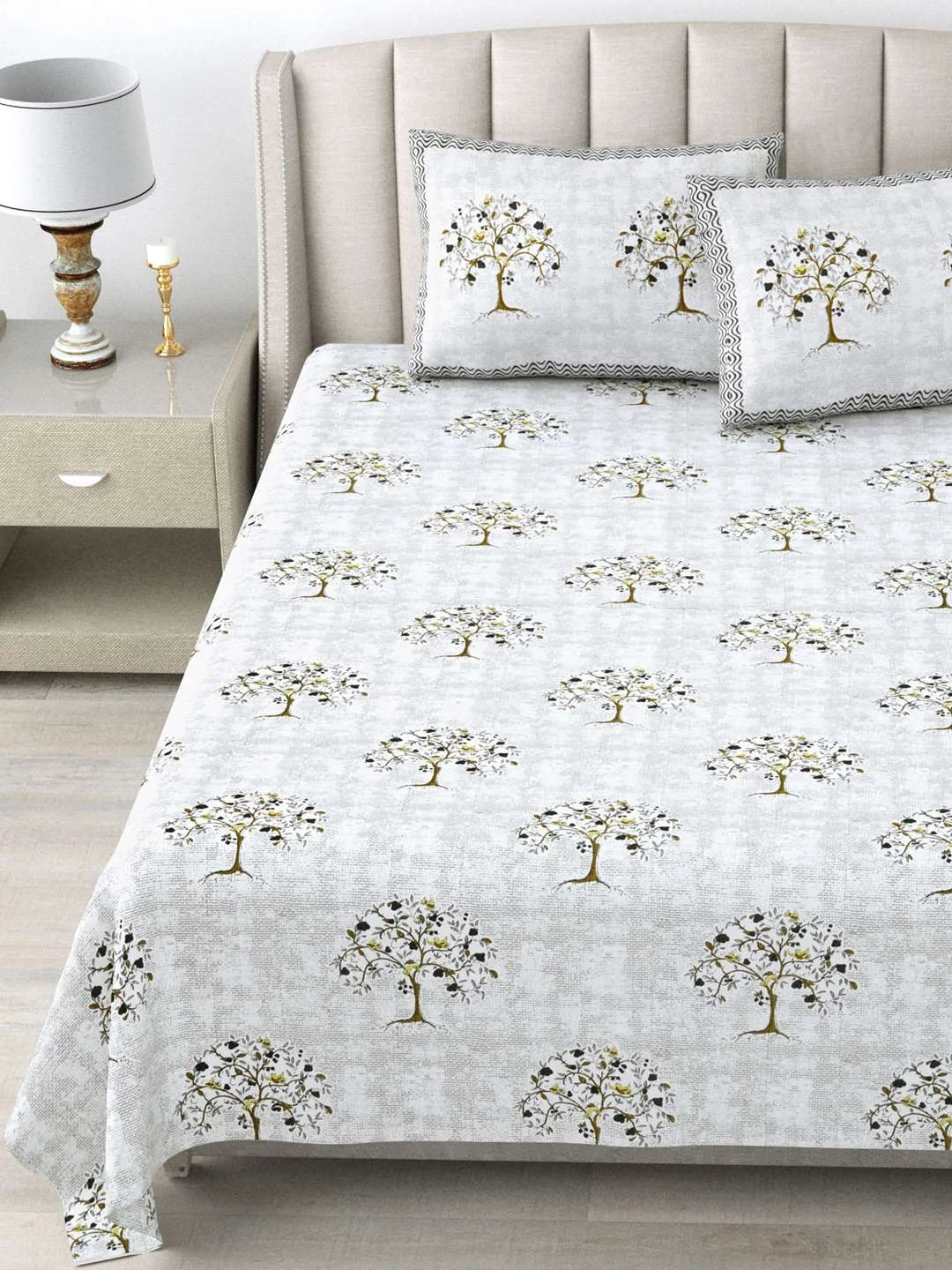 100% Pure Cotton Traditional Printed Bedsheet for Double Bed King Size Bedsheet with 2 Pillow Covers - TN Creations