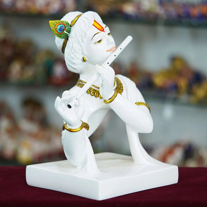 Handmade Marble Krishna Flute Statue – Elegant Home & Temple Décor