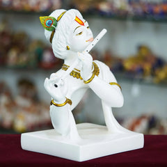 Handmade Marble Krishna Flute Statue – Elegant Home & Temple Décor - TN Creations