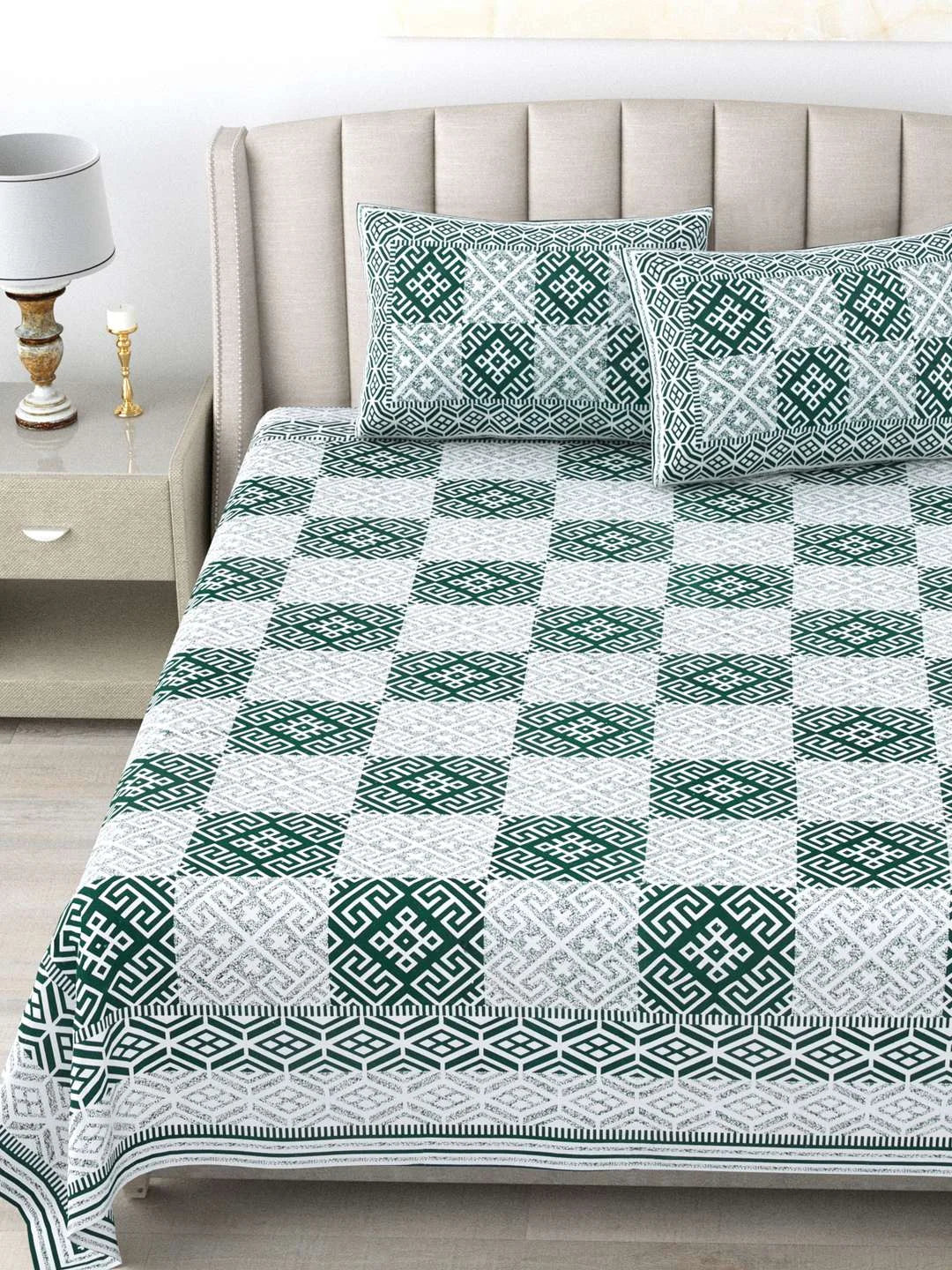 100% Pure Cotton Traditional Printed Bedsheet for Double Bed King Size Bedsheet with 2 Pillow Covers - TN Creations