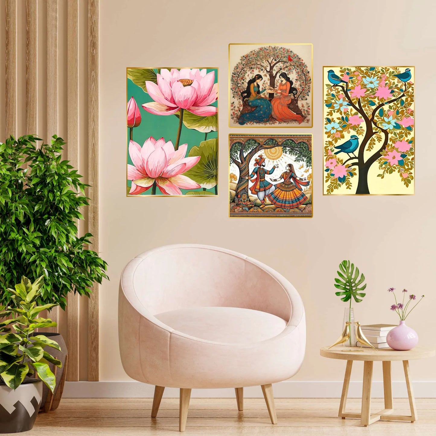 Premium Set of 4 Golden Framed Wall Paintings