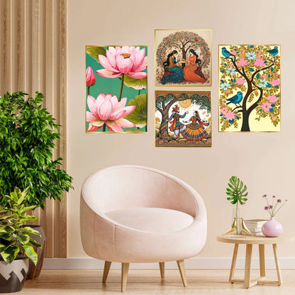 Premium Set of 4 Golden Framed Wall Paintings