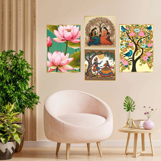 Premium Set of 4 Golden Framed Wall Paintings