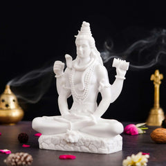 Handicraft Marble Dust Lord Shiv Ji Statue – Sitting Mahakal Idol for Pooja & Office Décor - TN Creations